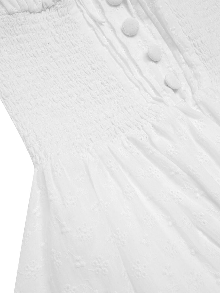 Robe blanche en coton de dentelle brodée années 1940