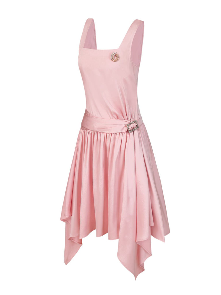 [Prévente] Robe rose satin col carré et nœud années 1920