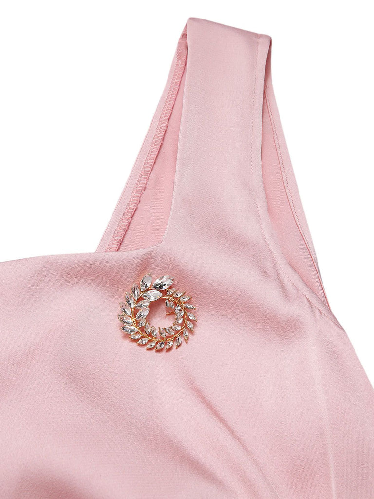 [Prévente] Robe rose satin col carré et nœud années 1920