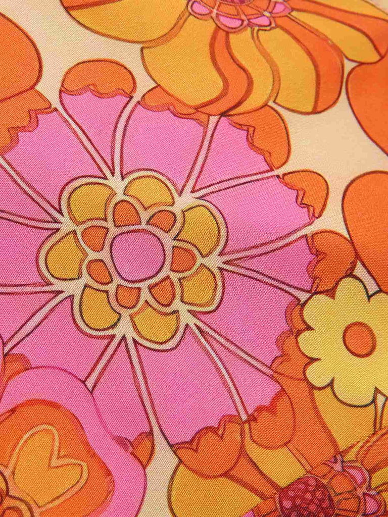 2PCS haut dos nu fleuri et jupe plissée orange des années 1960