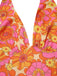 2PCS haut dos nu fleuri et jupe plissée orange des années 1960