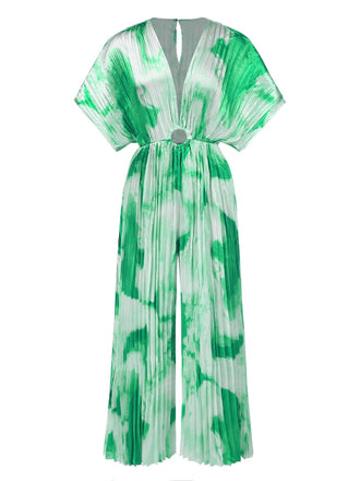 Combinaison plissée tie-dye à col en V à anneaux années 1930