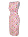 Robe moulante rose fleurie à col bateau années 1960