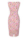 Robe moulante rose fleurie à col bateau années 1960