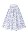 2PCS hauts bouffants blancs épaules dénudées et jupe fleurie bleue années 1950
