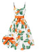 Robe orange à bretelles et nœud à la taille années 1950