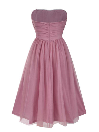 Robe bandeau en maille froncée unie rose foncé des années 1950