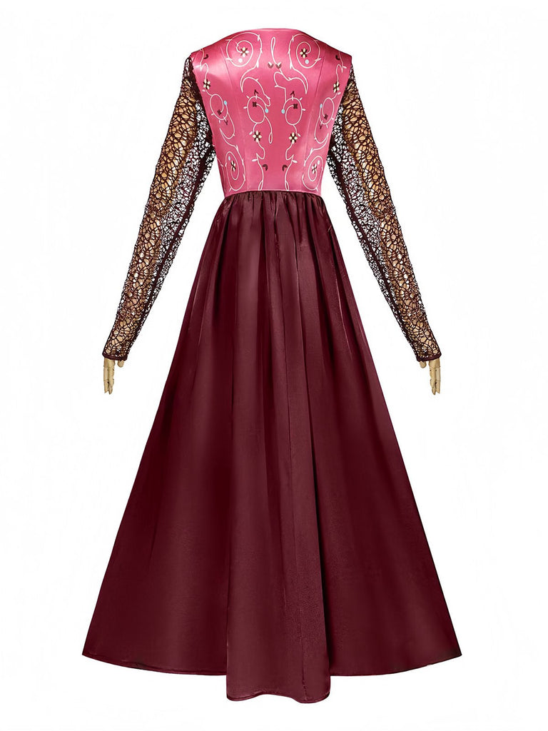 Robe longue rouge colorblock Hocus Pocus Sarah années 1940