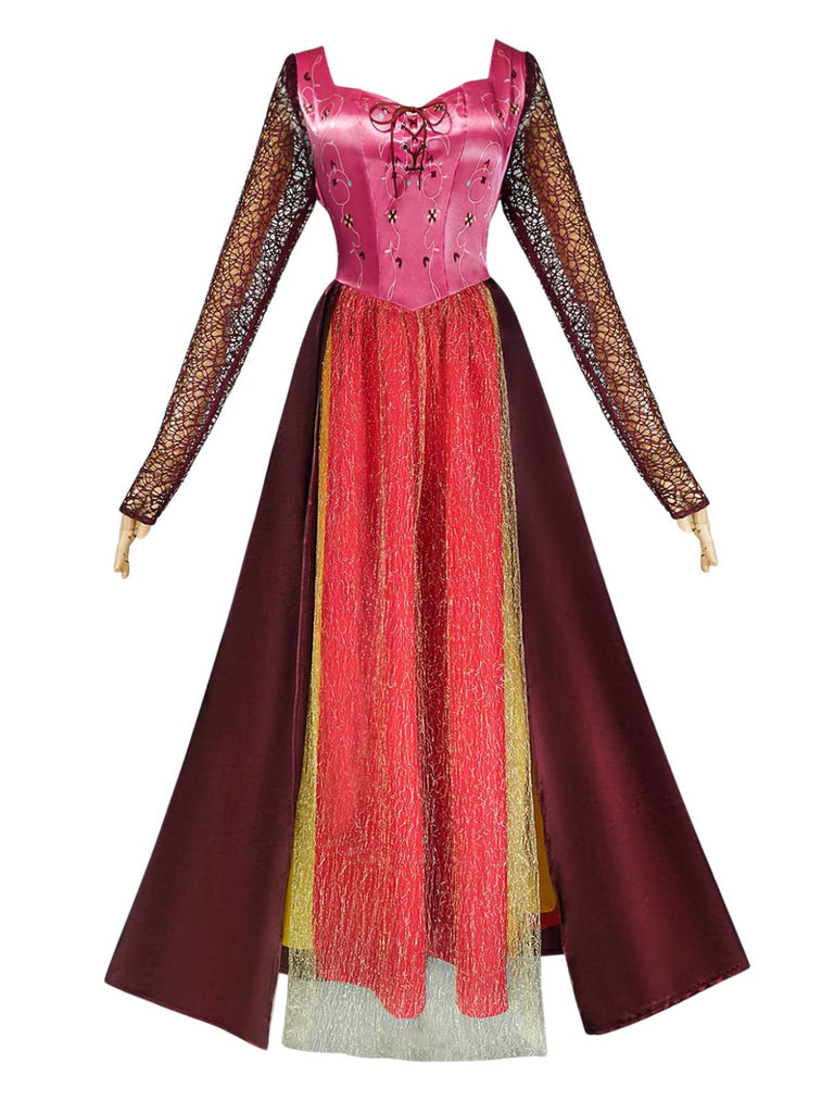 Robe longue rouge colorblock Hocus Pocus Sarah années 1940