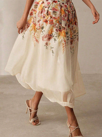 Jupe beige maille fleurie patchwork des années 1940