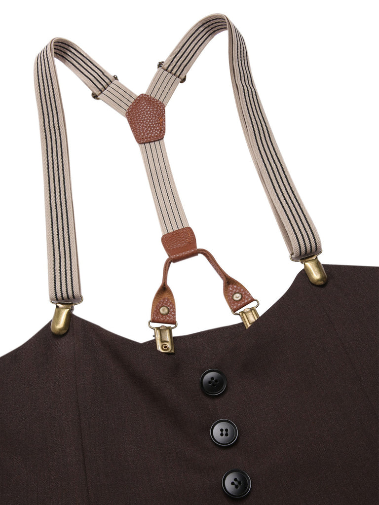 [Prévente] Pantalon à bretelles noire à bretelles boutonné années 1950