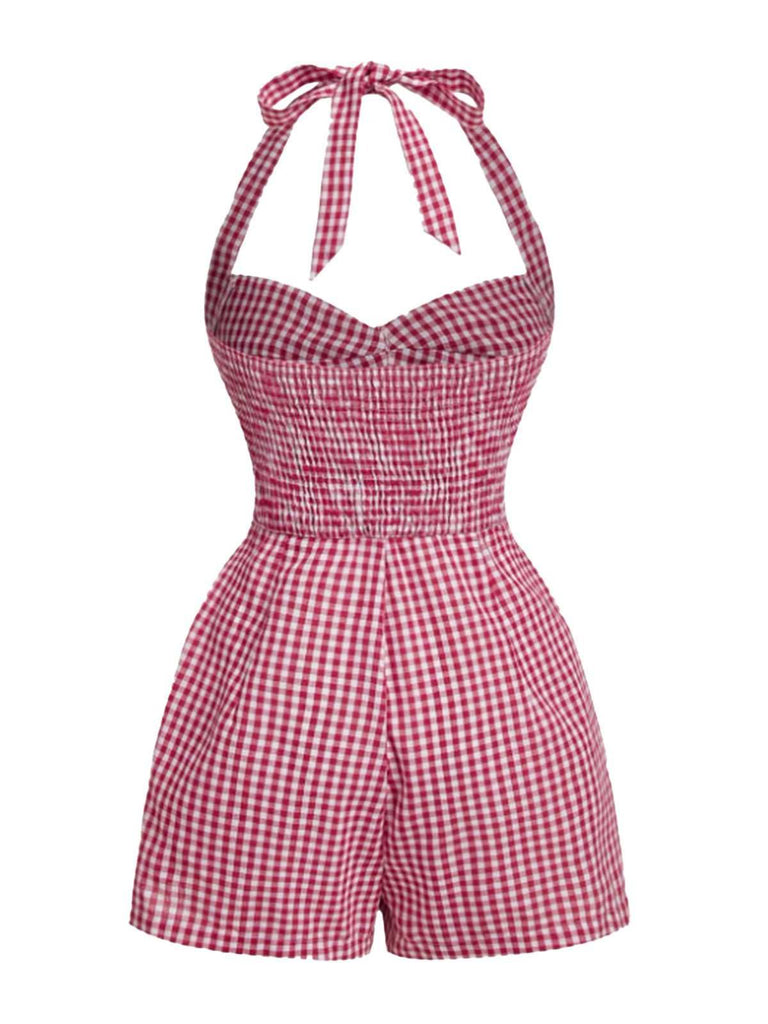Combishort dos nu à carreaux vichy et nœud des années 1950