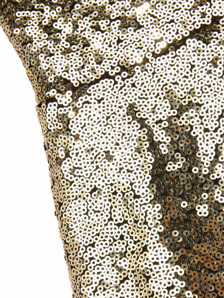 [Prévente] Robe dorée paillettes et épaules dénudées années 1950