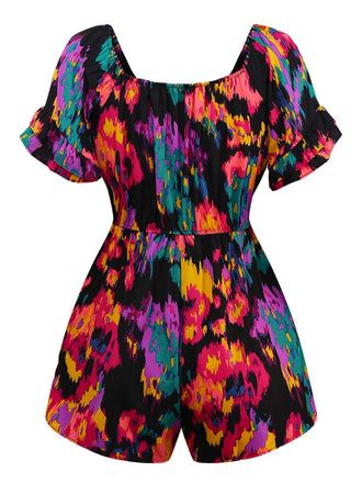 Combishort multicolore motifs abstraits à volants épaules dénudées années 1960