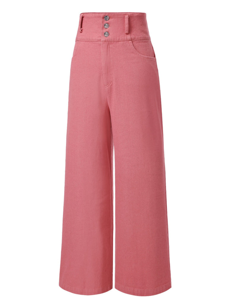 2PCS chemisie tulipe rose et pantalon à boutons années 50