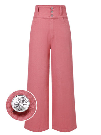 Pantalon rose coton en à boutons des années 1950