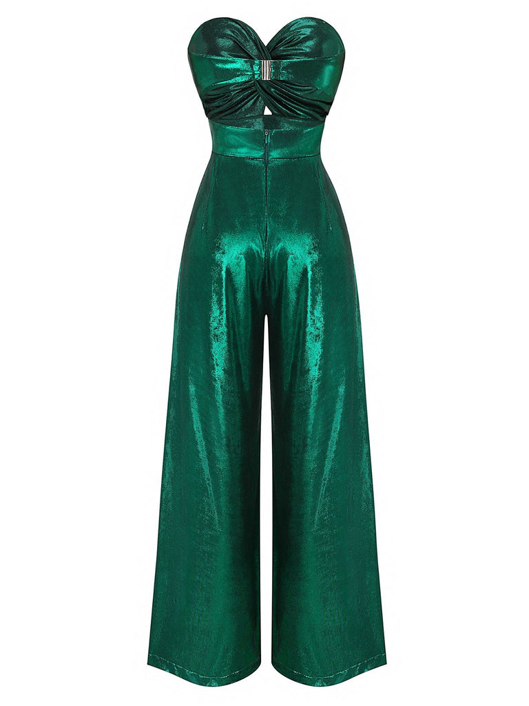 Combinaison verte brillante à découpes nouées années 1970