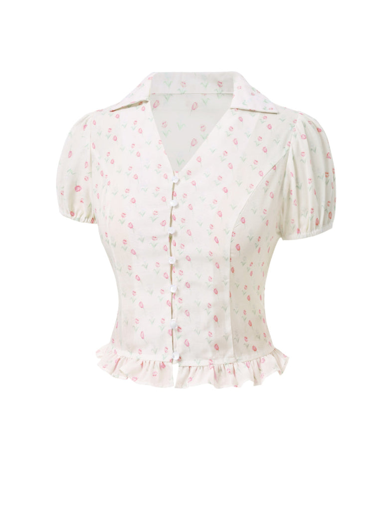 2PCS chemisie tulipe rose et pantalon à boutons années 50