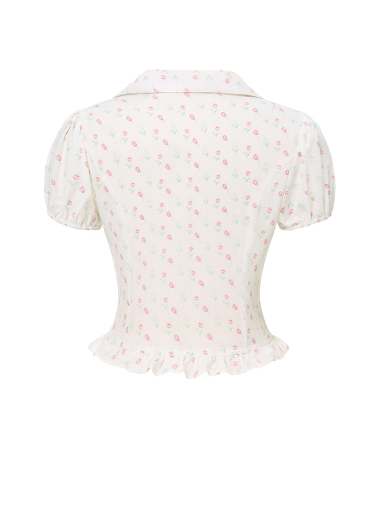 2PCS chemisie tulipe rose et pantalon à boutons années 50
