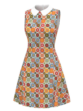 Robe orange col claudine marguerite des années 1960