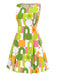 Robe droite verte géométrique à col rond années 1960