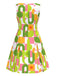 Robe droite verte géométrique à col rond années 1960