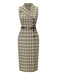 Robe à carreaux boutonnée à revers vert pois des années 1960