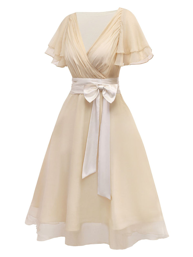 Robe de cocktail champagne en tulle satiné années 1950