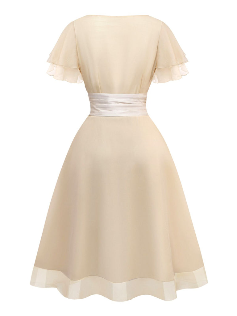 Robe de cocktail champagne en tulle satiné années 1950