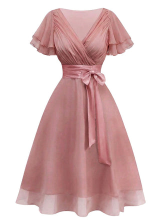 Robe de cocktail rose en tulle satiné années 1950