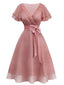 Robe de cocktail rose en tulle satiné années 1950