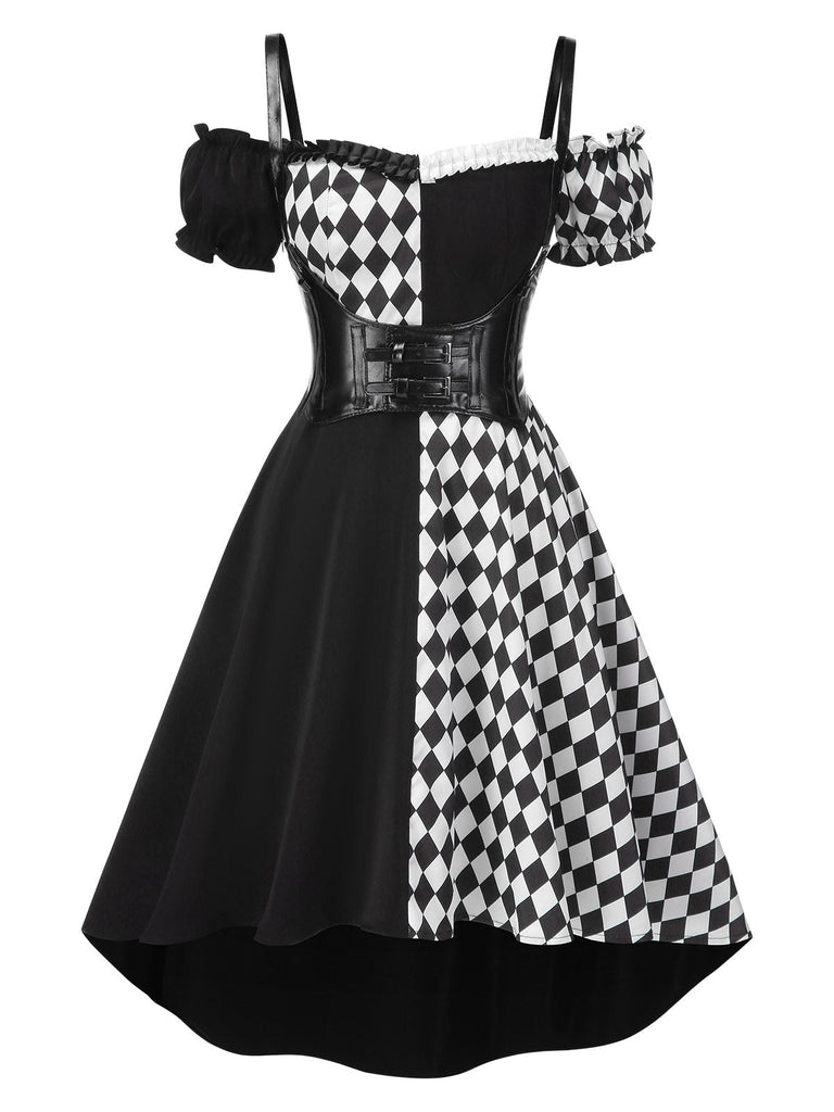 Robe noire à carreaux Halloween et corset années 1950