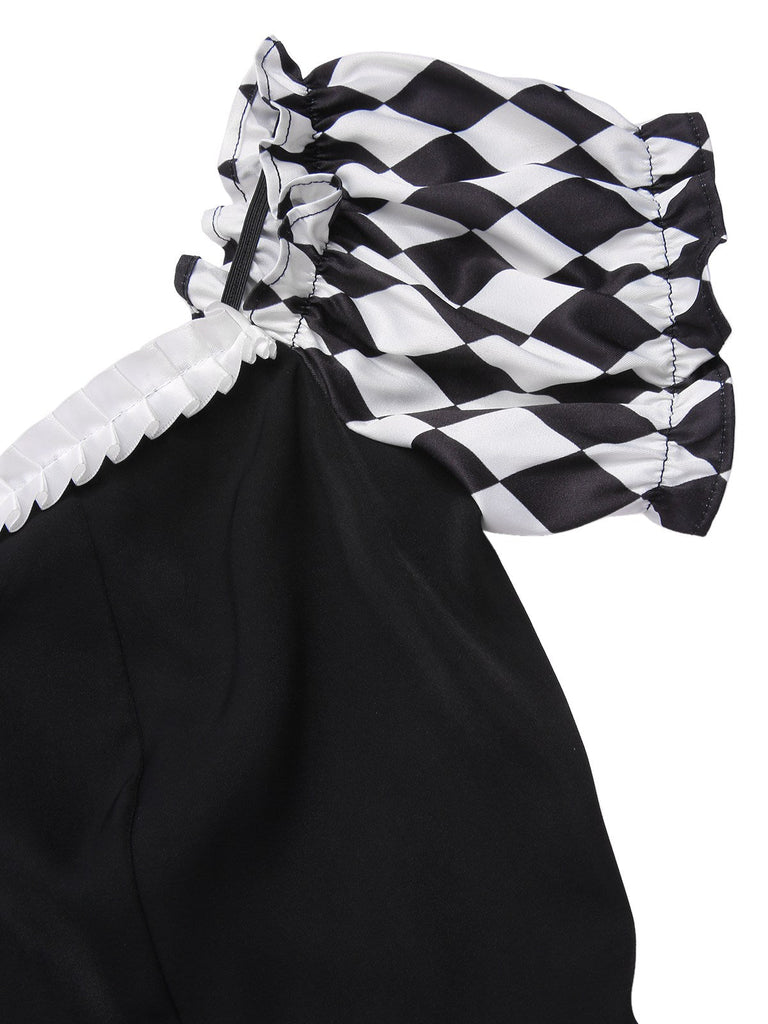 Robe noire à carreaux Halloween et corset années 1950