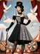 Robe noire à carreaux Halloween et corset années 1950