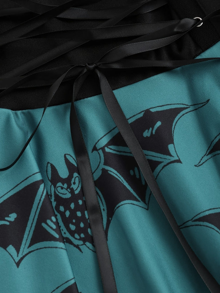 [Grande taille] Robe bleue à lacets chauve-souris Halloween années 1950