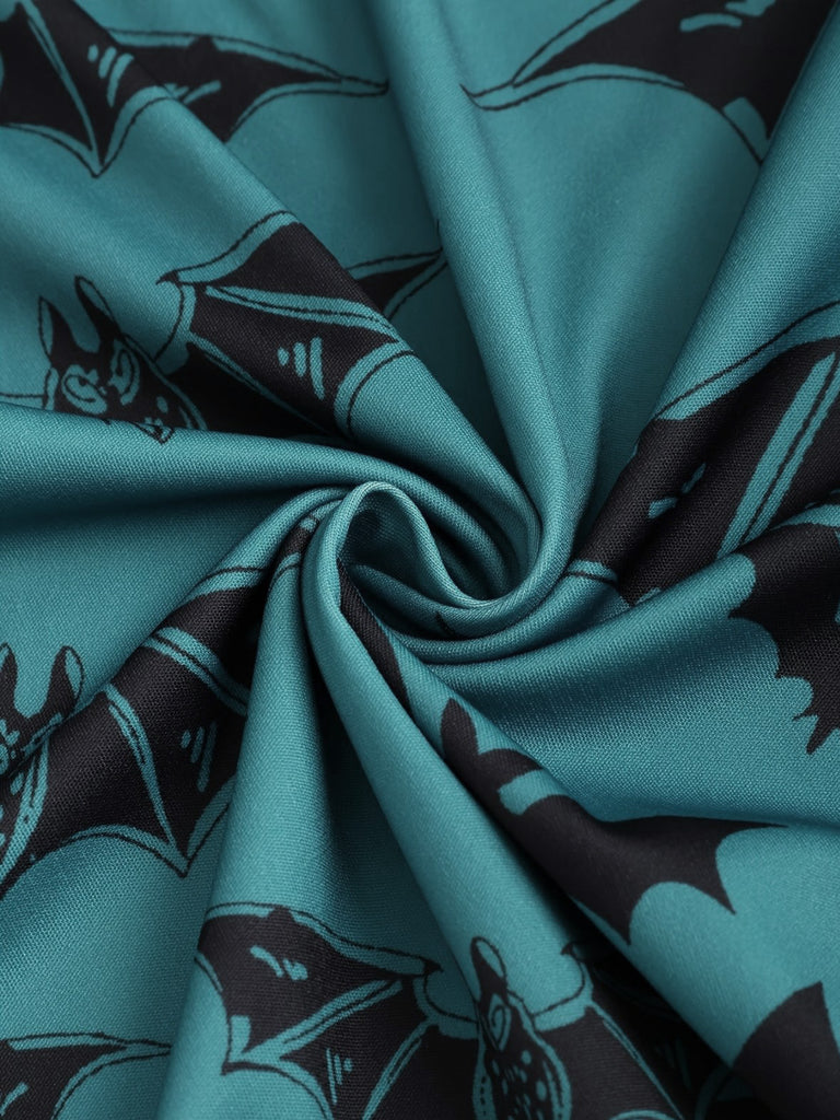 [Grande taille] Robe bleue à lacets chauve-souris Halloween années 1950