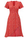 [Grande taille] Robe rouge col V à fleurs boutons des années 1940