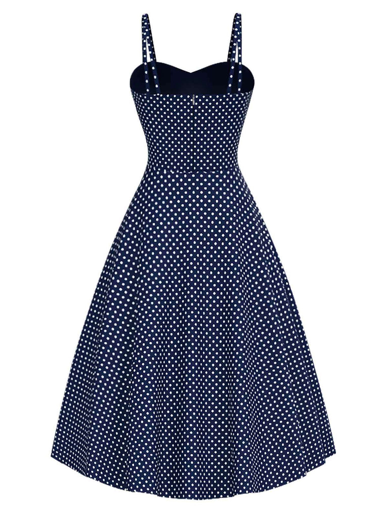 Robe bleue à pois floraux brodés des années 1950