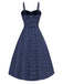 Robe bleue à pois floraux brodés des années 1950