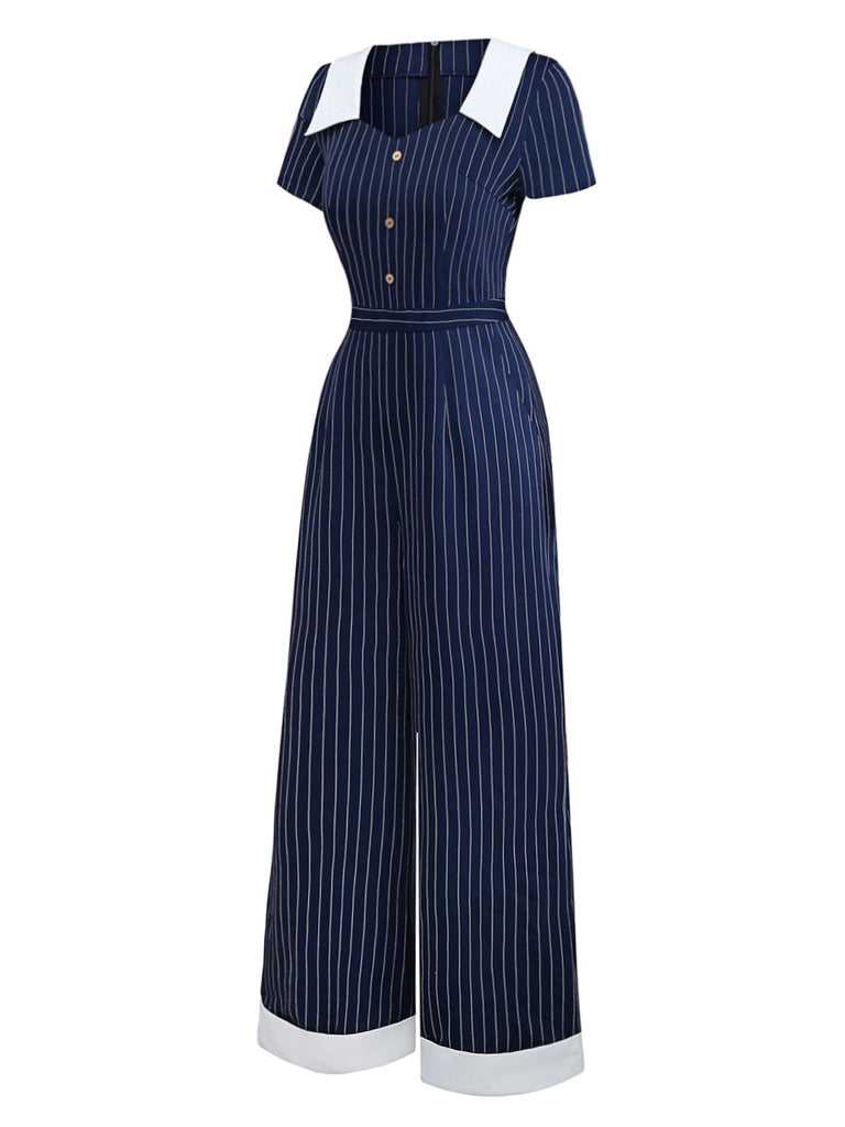 Combinaison bleue à rayée revers années 1930