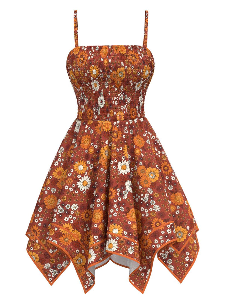 2PCS hauts manches cloche et robe à bretelles marguerite hippie orange des années 1970