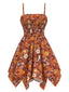 Robe orange marguerite à bretelles ourlet irrégulier hippie des années 1970