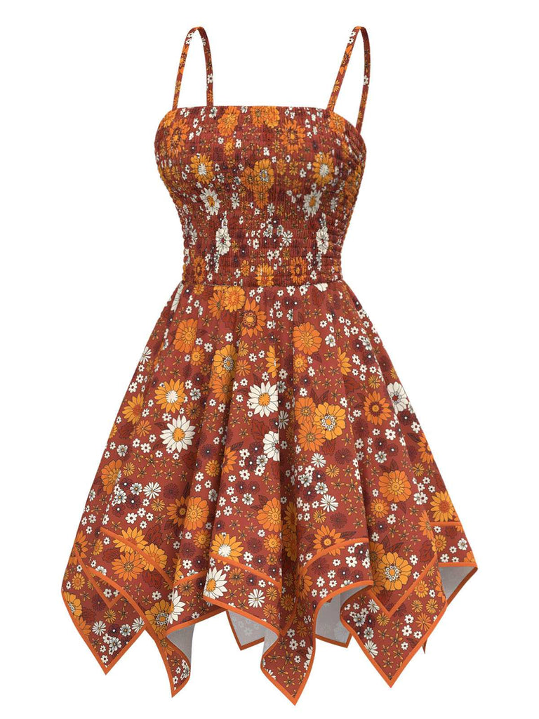2PCS hauts manches cloche et robe à bretelles marguerite hippie orange des années 1970