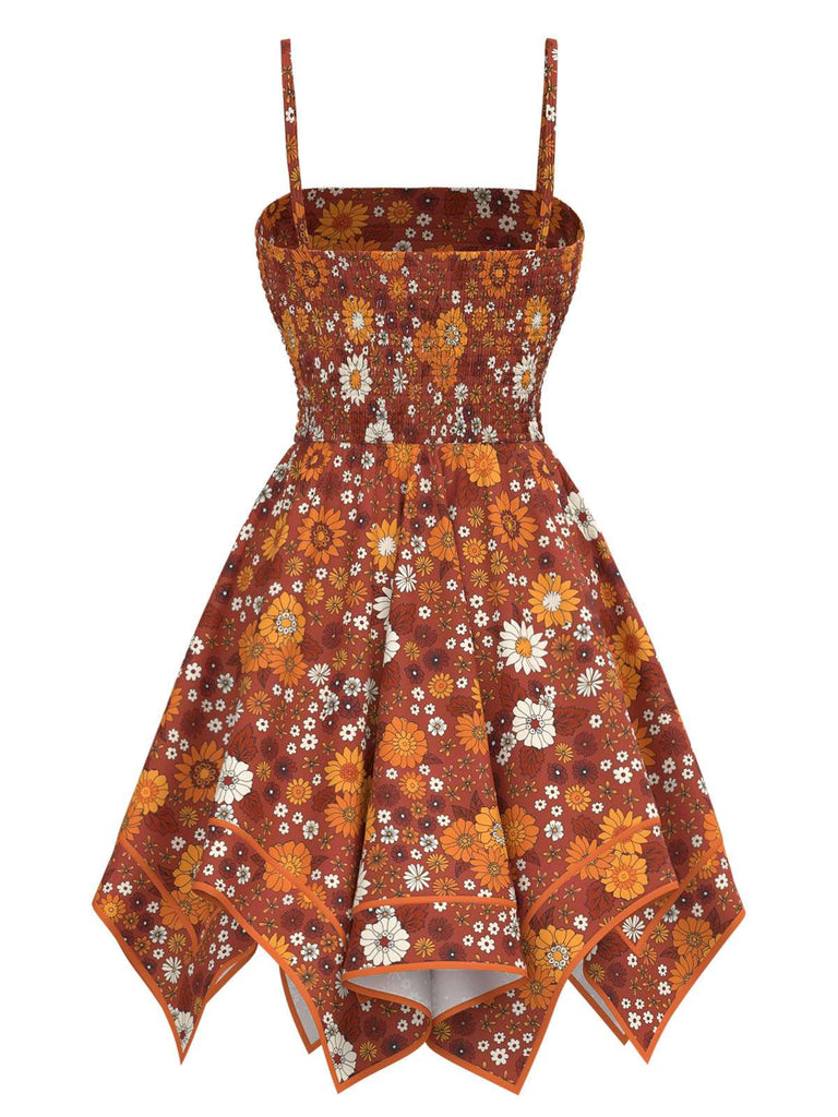 2PCS hauts manches cloche et robe à bretelles marguerite hippie orange des années 1970