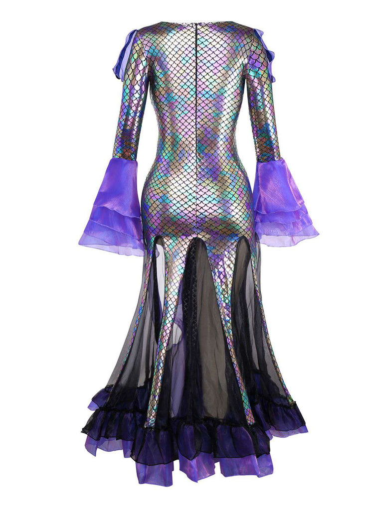 Robe sirène violette à écailles de poisson Halloween années 1930