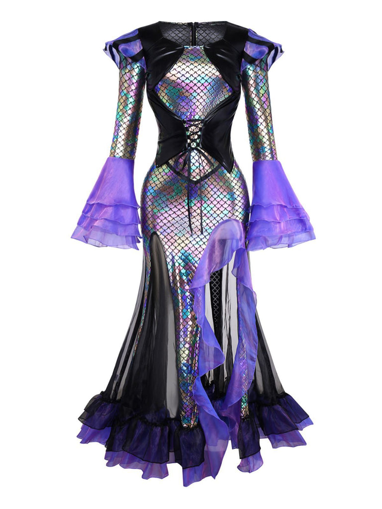 Robe sirène violette à écailles de poisson Halloween années 1930