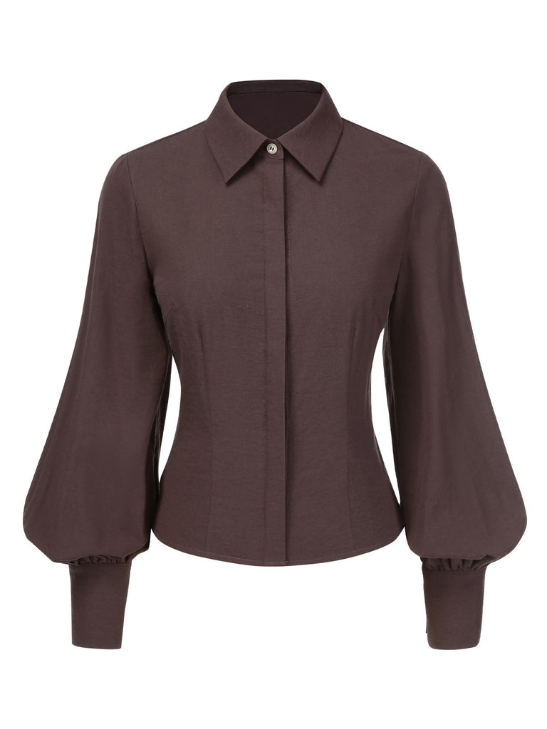 2PCS chemisier à manches lanternes et gilet à poches des années 1950