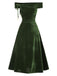 [Prévente] Robe Bardot verte en veloursà épaules dénudées années 1940
