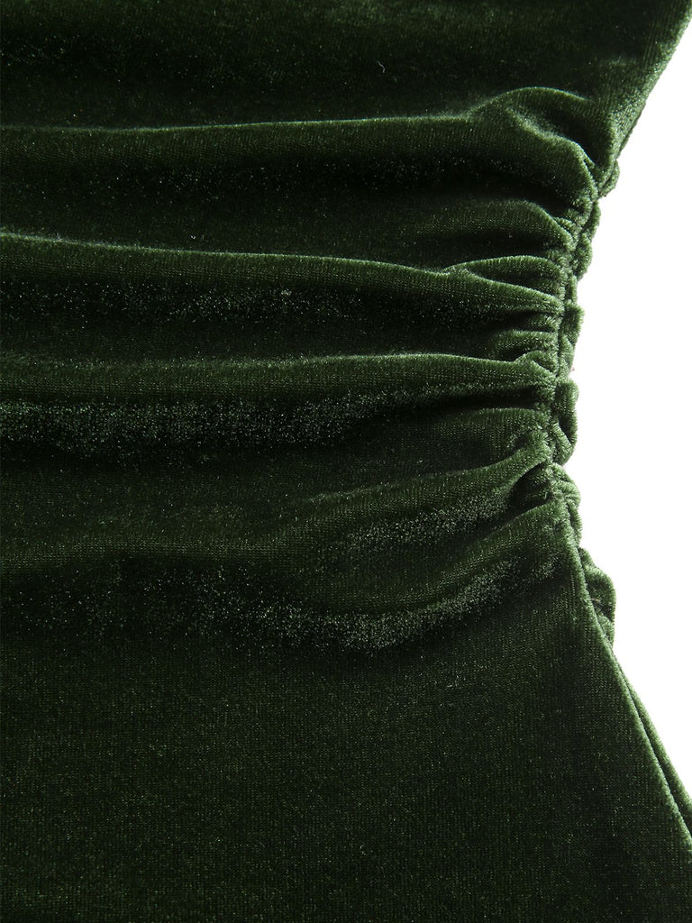 [Prévente] Robe Bardot verte en veloursà épaules dénudées années 1940