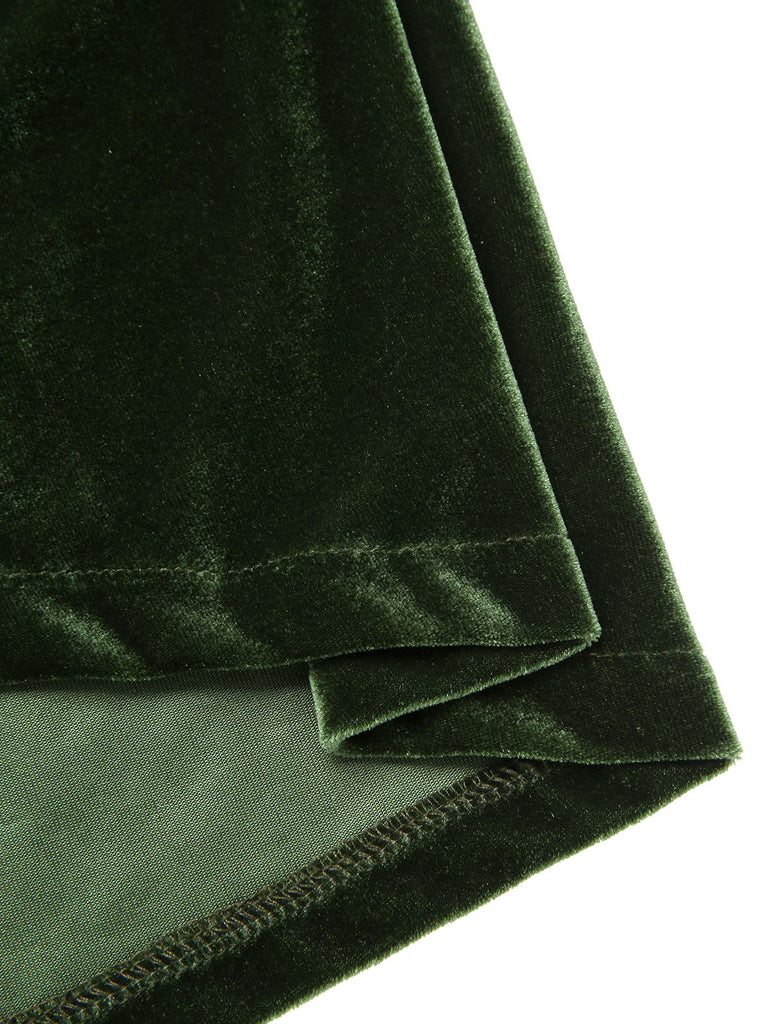 [Prévente] Robe Bardot verte en veloursà épaules dénudées années 1940